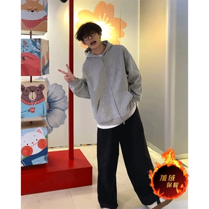 抖音得物高品质全棉二开480克加绒双拉头双拉链卫衣开衫SL001图片