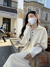 长袖针织连衣裙翻领女宽松百搭纯色羊毛休闲秋冬，女装连衣裙，思途羊绒