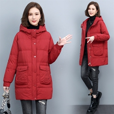 时尚保暖女士连帽羽绒服修身显瘦长款外套，女装羽绒服，文熹诺