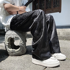 新中式冰丝休闲裤男夏季龙纹提花直筒裤潮牌阔腿长裤风街舞裤子，男装休闲裤，星座505-2（原电商A260-1)