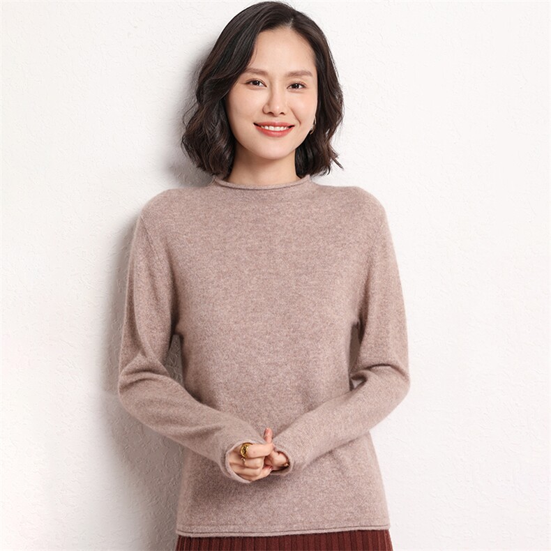 休闲/淑女山()2024年秋季长袖女士卷边领,女装羊毛衫,艾米娇羊绒