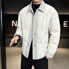 90%标白鸭绒2025冬季翻领拼接休闲加厚羽绒服外套25162-P335，男装羽绒服，电商A413