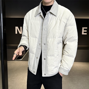 90%标白鸭绒 2025冬季翻领拼接休闲加厚羽绒服外套25162-P335图片