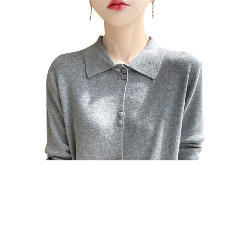 POLO翻领气质时尚针织开衫女衬衣2025春秋新款设计感休闲内搭衬衫,针织衫/毛衣,大美人包芯纱店