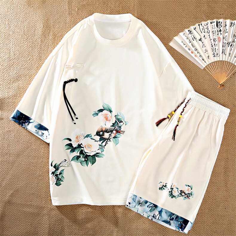 新中式风两件套夏季新中式禅意短袖t恤男套装A436-D221-P52，男装休闲套装，电商A436