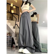 解构休闲垂坠感休闲裤复古夏季折皱直筒灰色长裤1001-1-X340-P45，男装休闲裤，星座1001-1