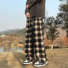 潮牌休闲百搭长裤格子裤子男2024新款高街垂感阔腿裤K7624-P40，男装休闲裤，星座512-3