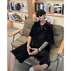 高品质猫爪布美式机车拉链套装夏季新款设计短袖短裤套装特P70，男装牛仔裤，电商B319