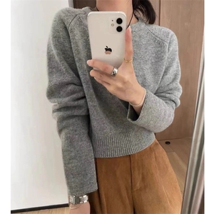 圆领毛衣女慵懒风气质百搭款休闲显瘦针织衫图片