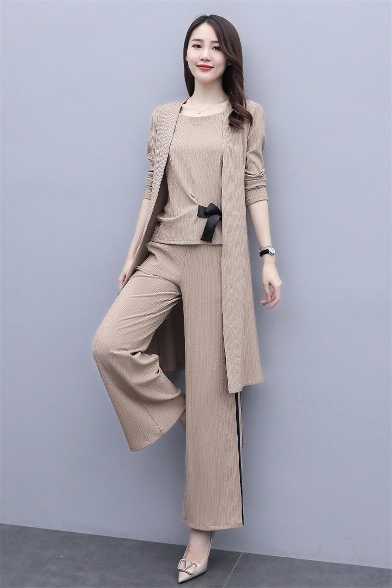 优雅女士春秋季纯色时尚百搭潮流三件套显瘦修身气质套装,女装套装/套裙,贵人树