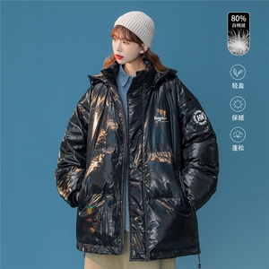 白鸭绒中性冬季新款亮面设计感保暖加厚连帽羽绒服YR100P255控298图片