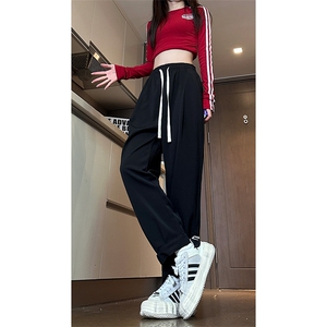 现货 夏季冰丝薄款垂感搭扣休闲裤女宽松束脚裤男 K706-P45 控68图片