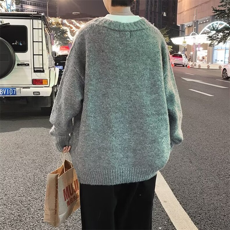 秋冬季新款复古针织开衫外套男女鹿毛绒毛衣宽松慵懒风v领针织衫,男装针织衫/毛衣,星座302B