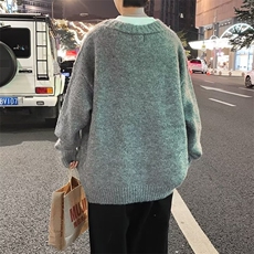 秋冬季新款复古针织开衫外套男女鹿毛绒毛衣宽松慵懒风v领针织衫，男装针织衫/毛衣，星座302B
