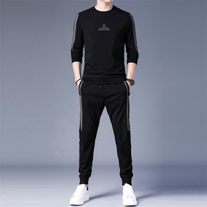 卫衣套装男士2023春季拼色百搭潮流长裤卫衣运动服外套男装两件套图片