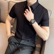 2022夏季青年短袖衬衫男修身衬衣纯色商务男士青年寸衣CSC903，男装衬衫，电商A311