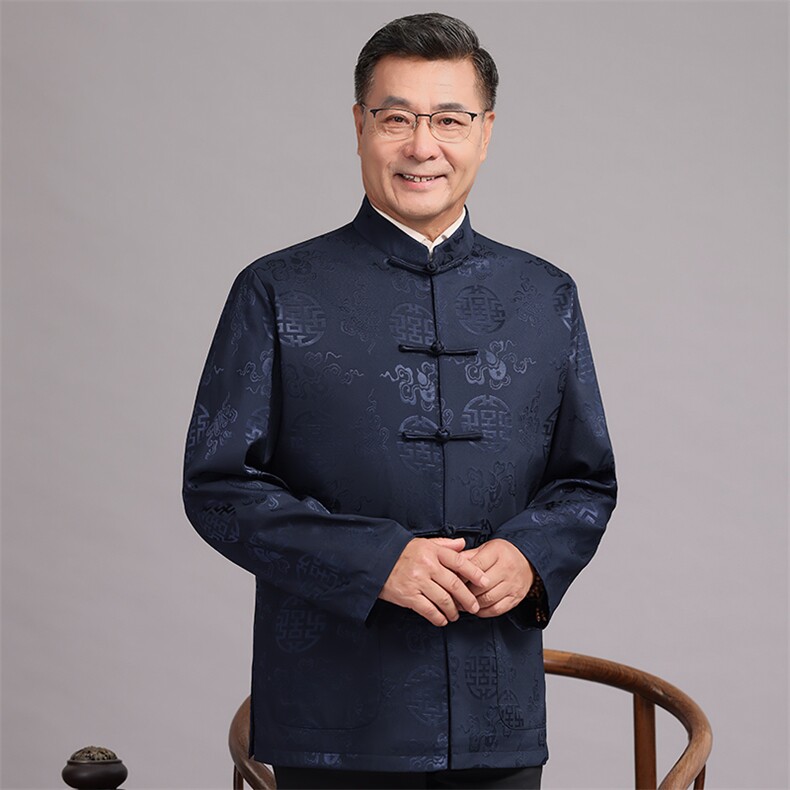 主推秋款中老年风唐装外套男中式复古盘扣汉服爷爷过生日外套图片