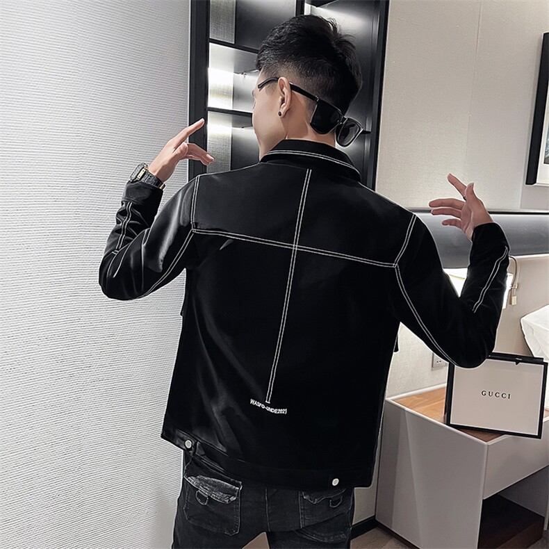 水洗皮衣男翻领潮流韩版修身短款皮衣P2203-P118加绒P128,男装皮衣,电商A368