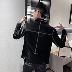 水洗皮衣男翻领潮流韩版修身短款皮衣P2203-P118加绒P128，男装皮衣，电商A368