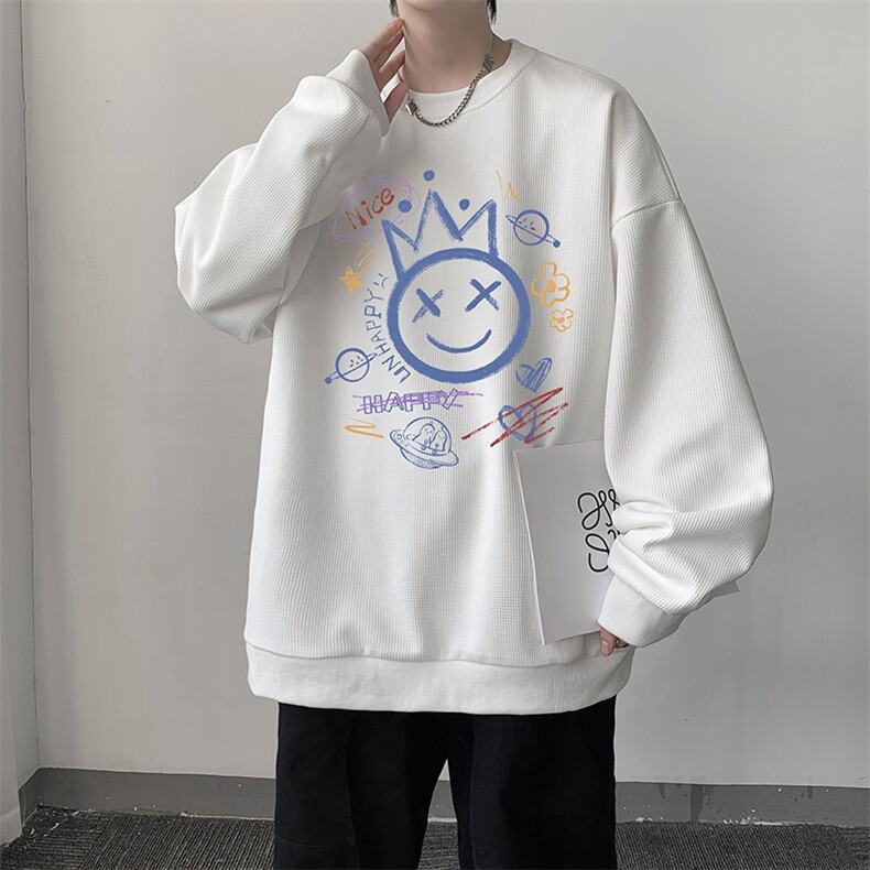 华夫格卫衣圆领卫衣男大码长袖t恤男外套HW76180-P30加绒款-P40,男装卫衣,电商A040