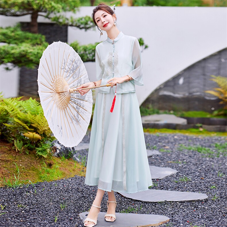 新中式国风套装女2024夏季新款气质复古刺绣禅意超仙半身裙两件套,女装套装/套裙,芷墨服饰