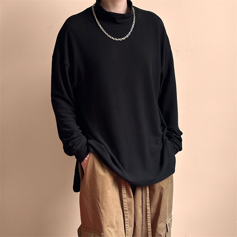 现货-潮牌质感纯色半高领卫衣男个性百搭长袖T恤-AT2416-P65,男装T恤,电商A351