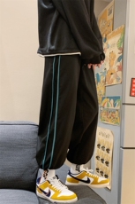 现货夏薄款男装速干条纹宽松抽绳束脚运动九分裤休闲裤D201-DM16，男装休闲裤，电商D321-1