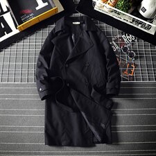 2021秋季新网格日系大码男双排扣气质长款风衣外套J982-P85，男装风衣，电商A001