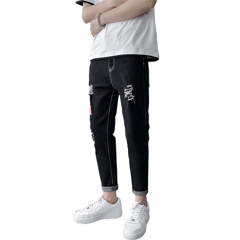 牛仔裤男秋季潮牌韩版潮流修身小脚破洞九分休闲百搭裤子805-P35,男装牛仔裤,电商A318