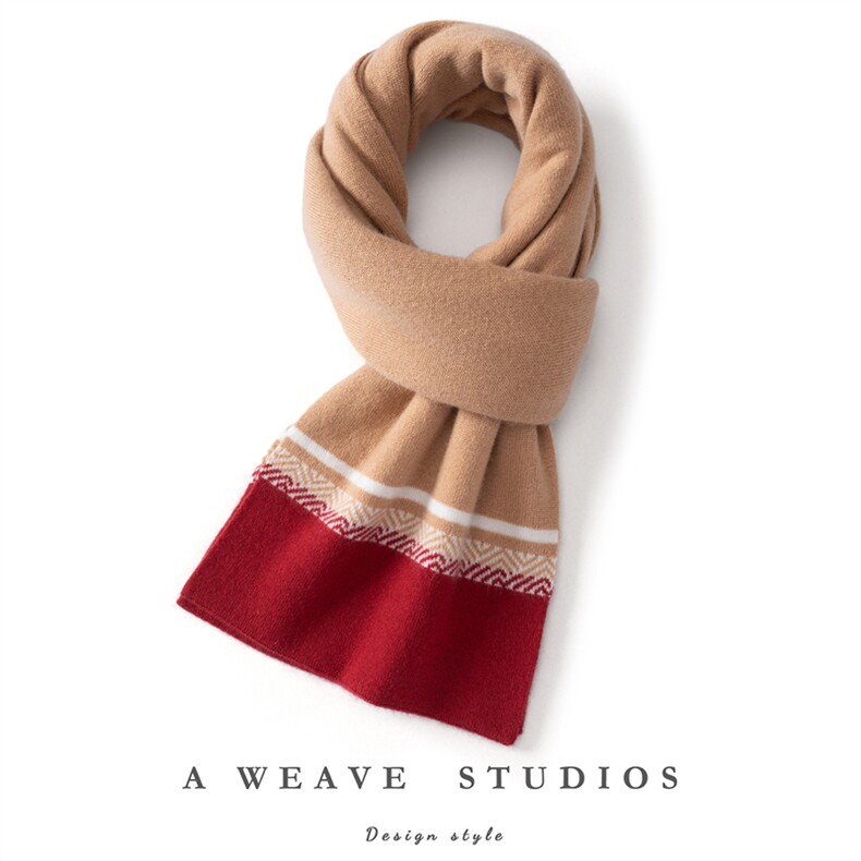 2025年秋季新款拼色提花针织围巾时尚休闲通勤百搭，围巾，亿嘉羊绒