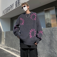 2024秋冬款圆领长袖针织毛衣男美式复古慵懒风百搭上衣M1600-P45，男装针织衫/毛衣，星座512-4