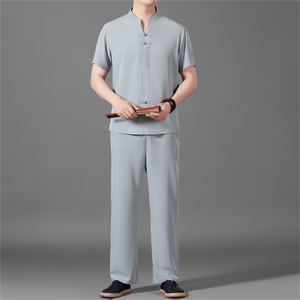 风唐装短袖衬衫男夏季中老年风中式长裤套装MJ5107T-P97图片