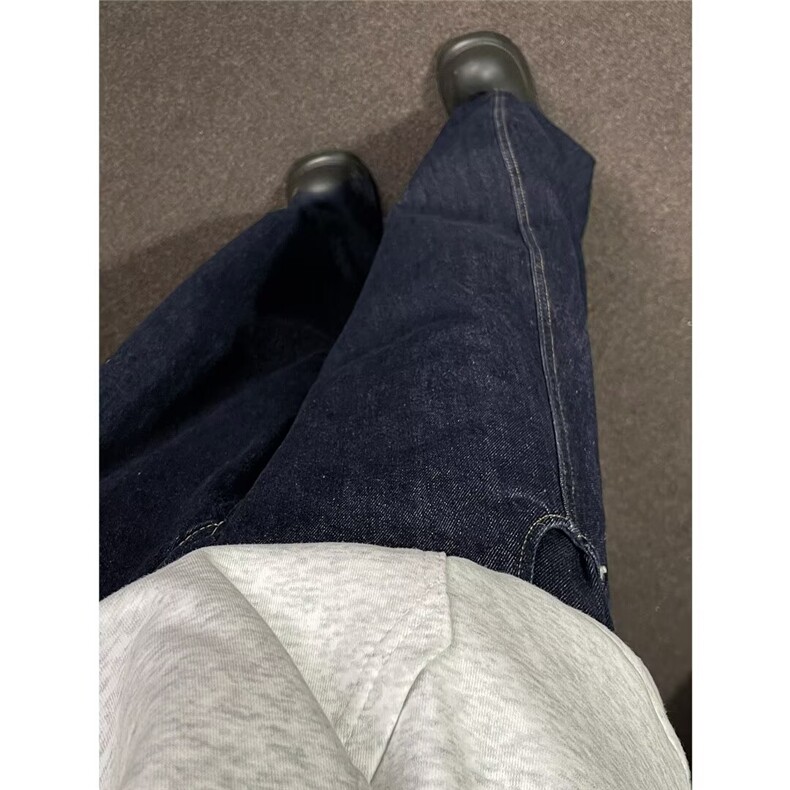 设计感侧边双线宽松直筒牛仔裤男式复古深蓝阔腿裤 GN011-P50图片
