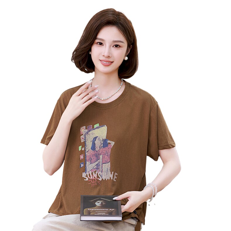 时尚宽松短袖T恤女夏季新款韩版百搭显瘦印花上衣休闲舒适女装,女装T恤,叶笙衣