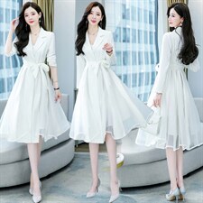 职业西装领连衣裙女2025春秋新款时尚名媛气质女神范收腰风衣外套，女装套装/套裙，韩美纤衣