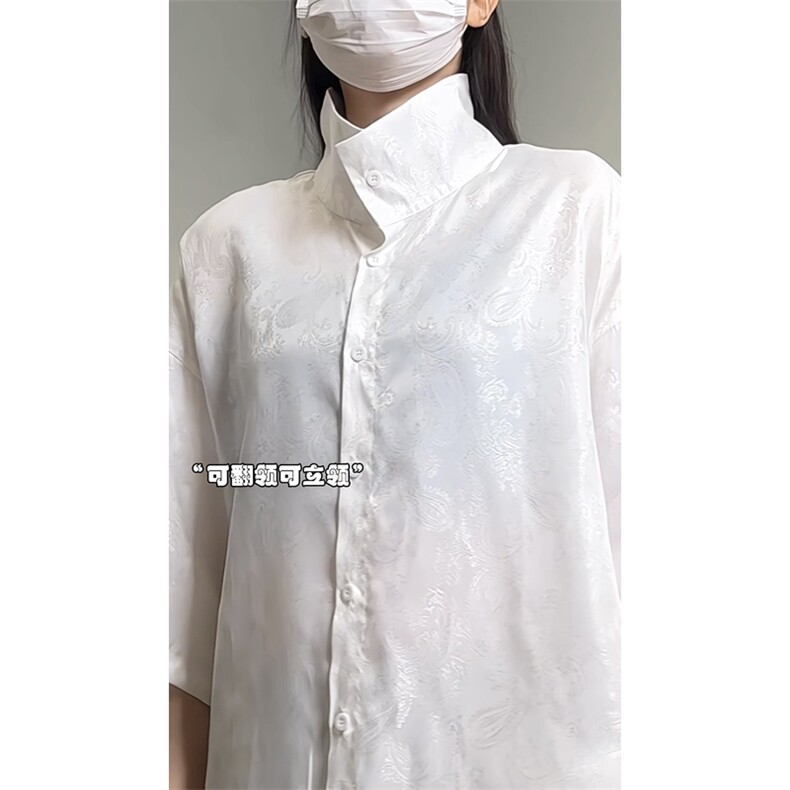 量大优供视频冰丝衬衫新中式可立领腰果花缎面提花C2455-Tp35,男装衬衫,星座1213