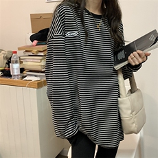 MN1031-P48条纹T恤打底衫女秋季新款圆领长袖卫衣女韩版上衣服，女装针织衫/毛衣，星座617A-2