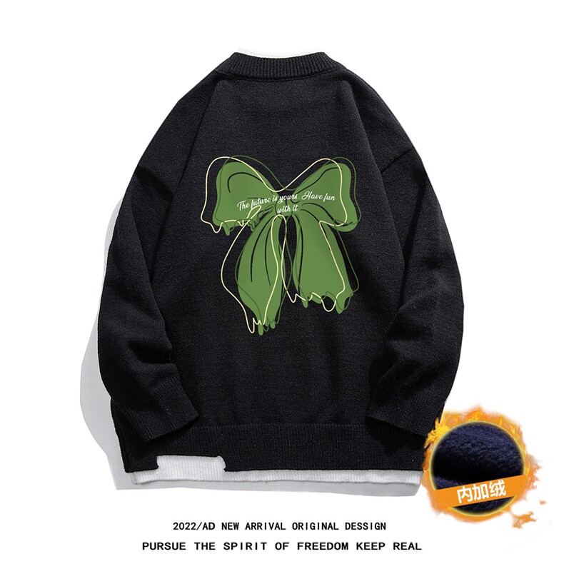 白底22秋冬潮流设计假两件圆领套头毛衣M223P65加绒75控88-98，男装针织衫/毛衣，电商A247-1