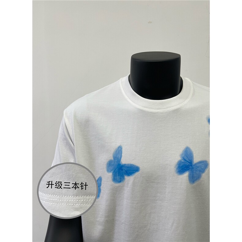 cleanfit黑色蝴蝶印花T恤夏美式复古小领口短袖潮牌宽松V05-P25,男装T恤,电商C310