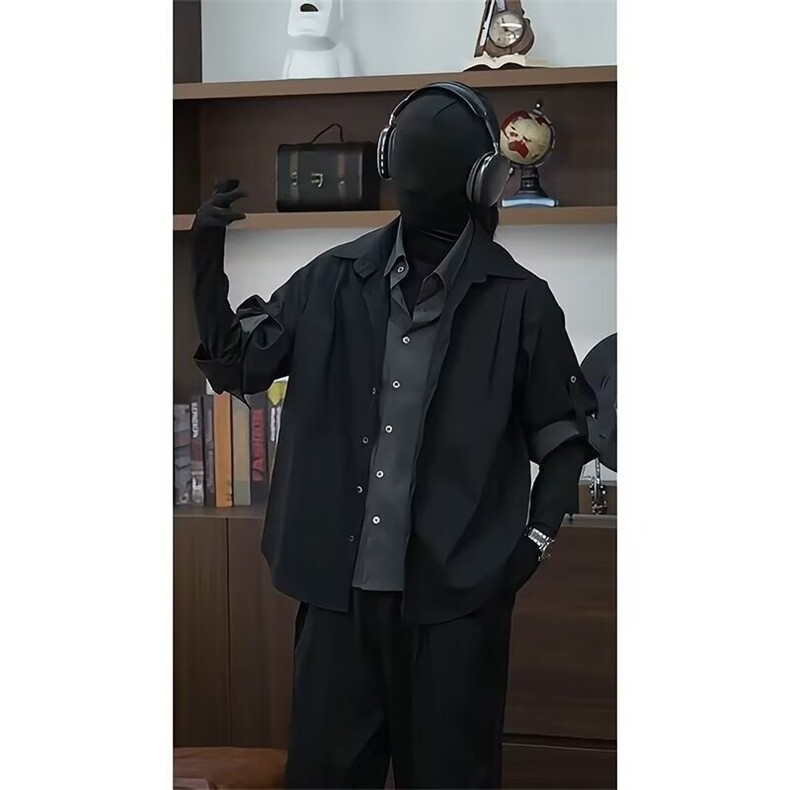 H2508-P50暗黑系个性设计感原创解构裁剪长款宽松阔版衬衣,男装衬衫,电商B323A