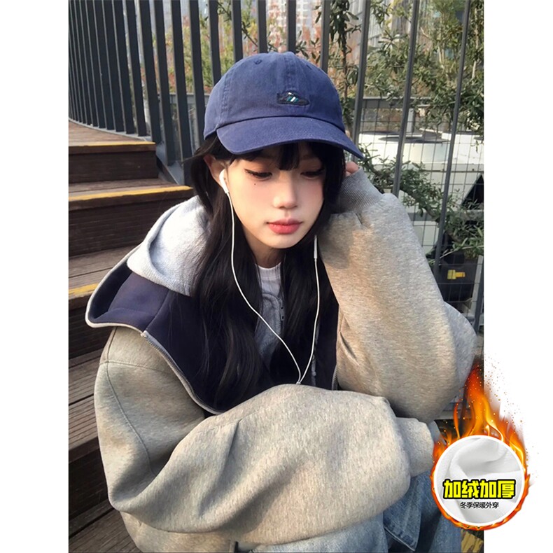 480G重磅加绒硬挺boxy男女秋冬美式高街结构双面连帽卫衣开衫外套，女装短外套，电商A486