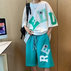 潮牌运动套装男夏季个性休闲时尚休闲帅气宽松短袖T恤短裤两件套，男装T恤，星座1013