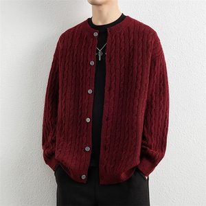 25847-P53秋季时尚圆领毛衣开衫男针织衫宽松麻花夹克外套图片