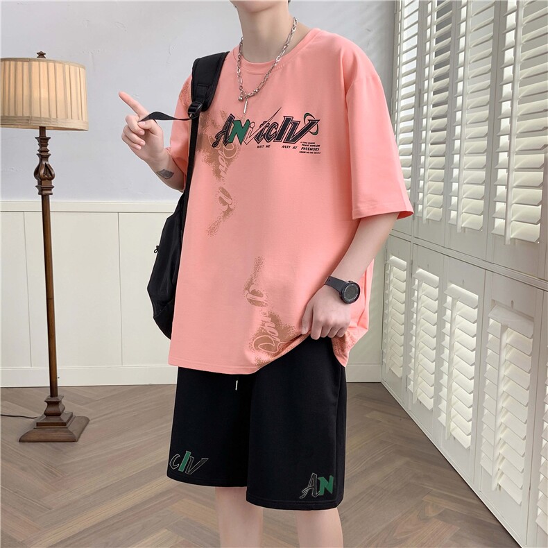 主推-青少年纯棉休闲字母创意运动套装男TZ555控88（S到5XL）,男装T恤,星座210-1