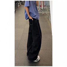 【现货】美式复古弯刀牛仔裤男黑色阔腿裤高街拖地长裤F437P33，男装牛仔裤，星座1112-1