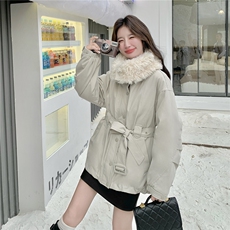 时尚中长款腰带收腰翻毛领羽绒服女冬季2025新款白鸭绒工装派克服，女装羽绒服，2C159
