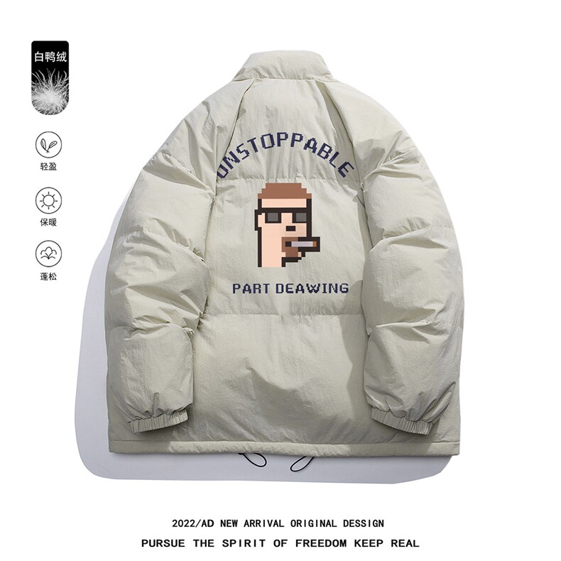 白鸭绒白底冬季潮流卡通炸街设计感印花棉衣YR185P195控258,男装羽绒服,电商A247-1