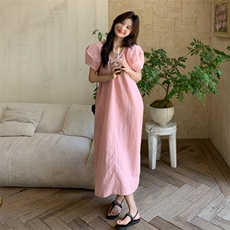 高级感气质v领中长款连衣裙女2025夏新款爆款韩版高腰小个子长裙，女装连衣裙，2C113