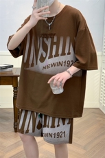 2024夏上新学生潮印花半袖套装牙刷绣短裤T恤男女6637-P60控价88，男装T恤，电商A441-1