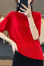 七分袖纯棉线T恤衫女圆领套头宽松休闲棉线体恤衫春夏中袖上衣新，女装T恤，越洋羊